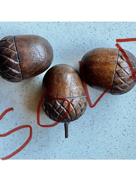 Handmade Other - Handcrafted Wooden Acorn Decor Set Of 3 - Rustic Natural Finish